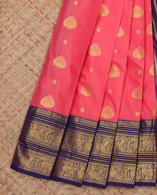 Pink Budget Silk Saree, Accentuated with Zari Buttas, Complemented by Contrast Traditional Zari Border, a Grand Pallu and a Contrast Blouse