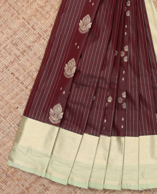 Maroon Zari Butta and Checks Budget Silk Saree