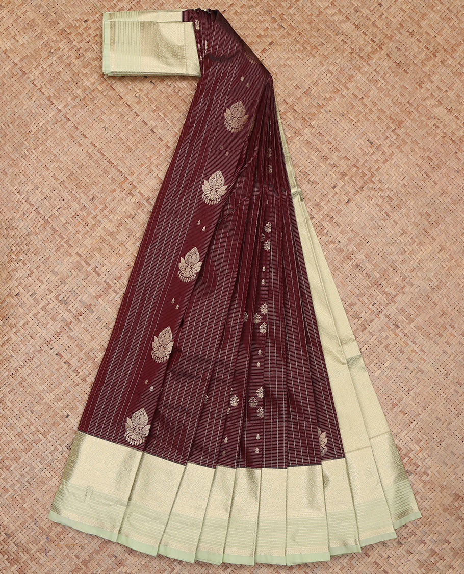 Maroon Zari Butta and Checks Budget Silk Saree