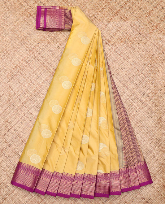 Yellow Woven Zari Butta Budget Silk Saree