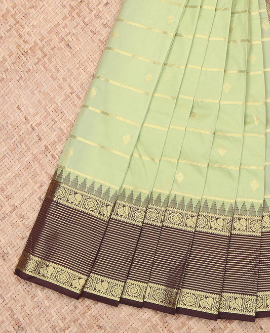Green Traditional Zari Butta and Stripes Budget Silk Saree