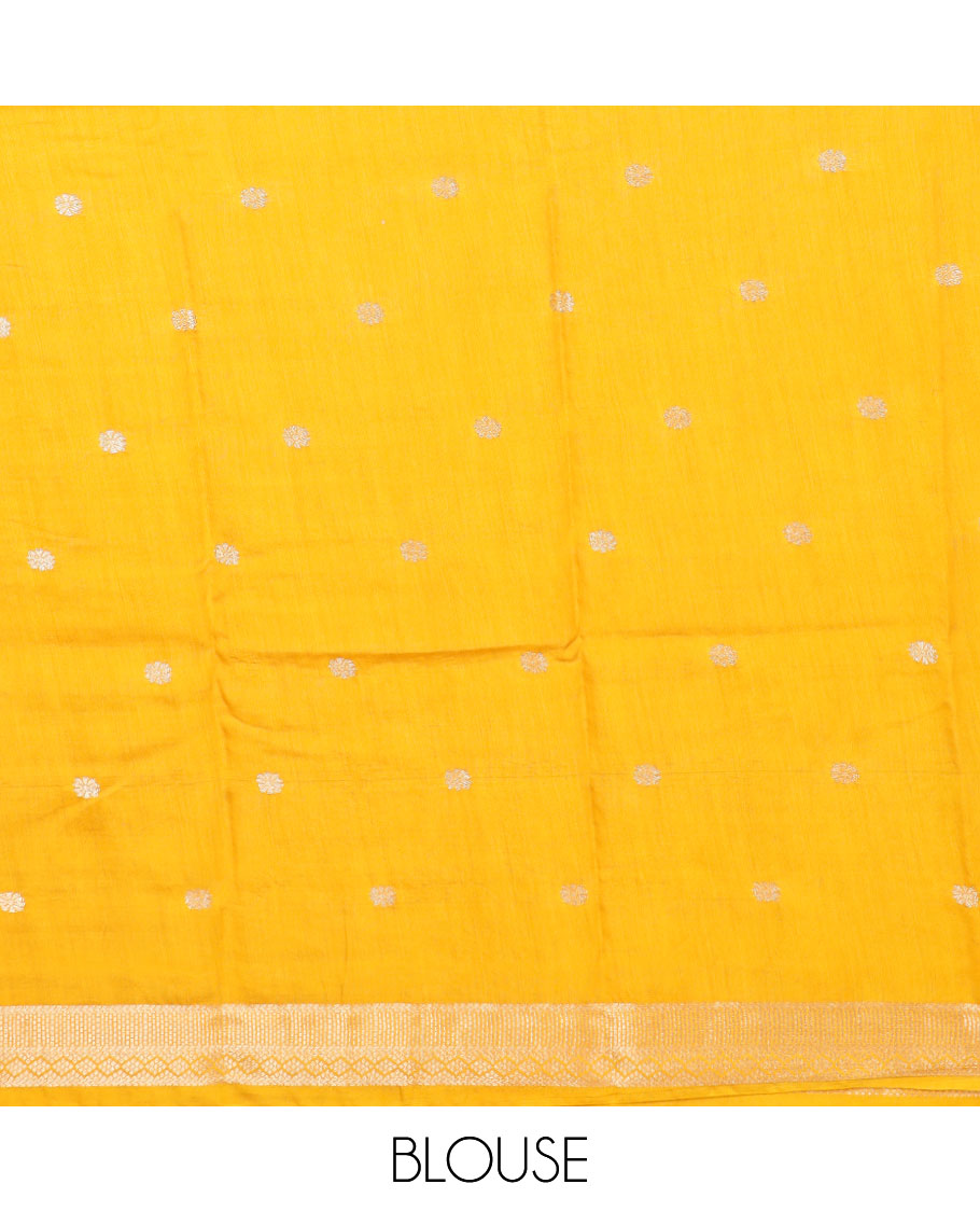Brown floral buttas assam silk saree, contrast traditional zari border, and pallu of stripes and zari buttas