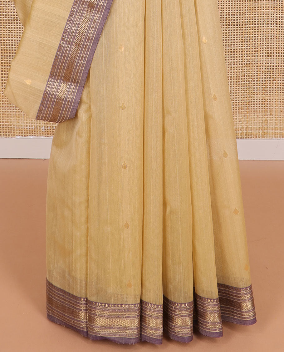 Sandal motifs chanderi cotton saree with contrast traditional zari design border & floral design pallu