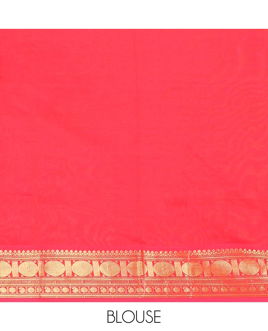 Mustrad Plain Poly Cotton Saree, Complemented by a Contrast Traditional Zari Design Border, Striped Pallu, and Paired with a Contrast Blouse