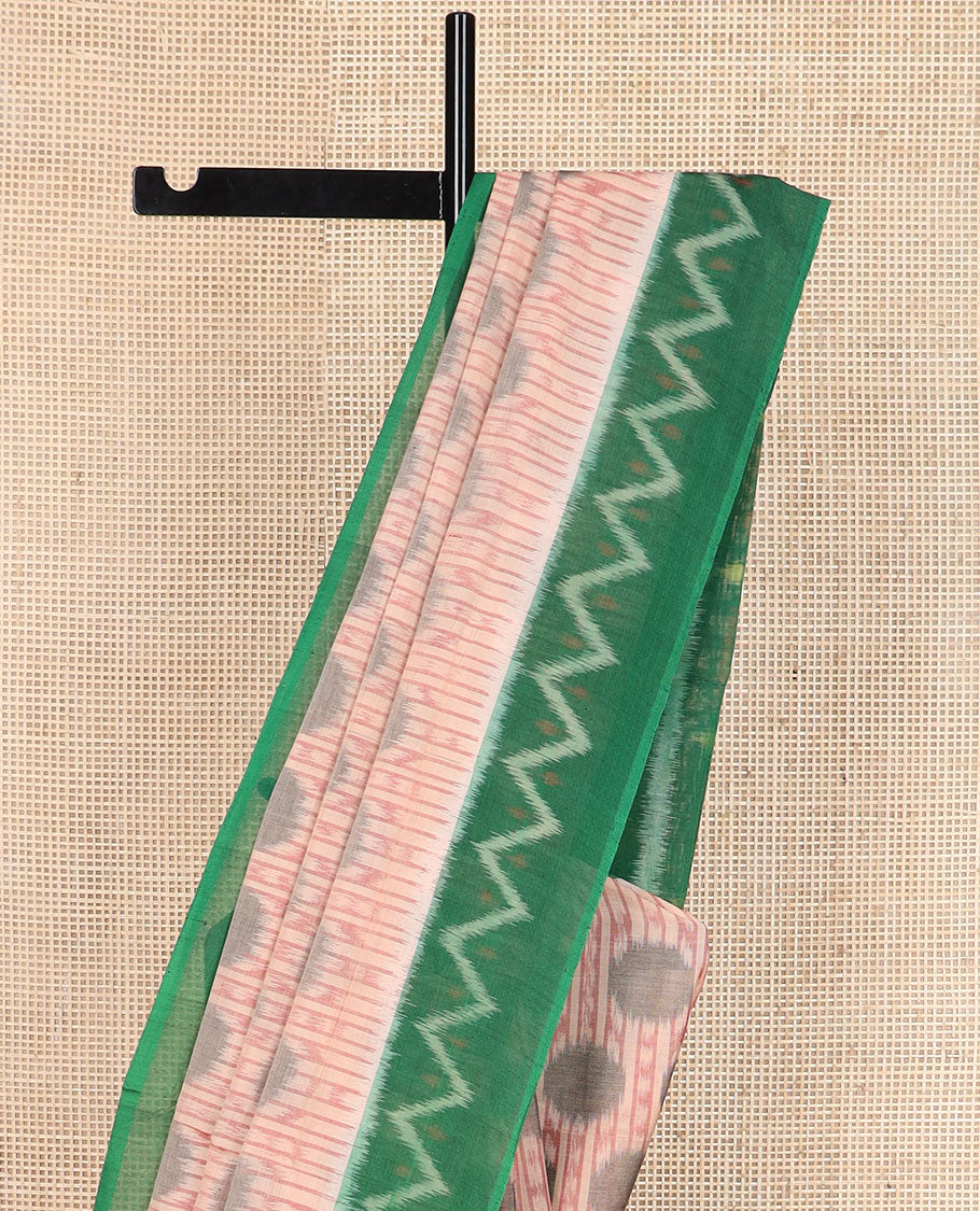 Sandal stripes & polka dots pochampally cotton saree, contrast chevron design border & diamond patterned pallu