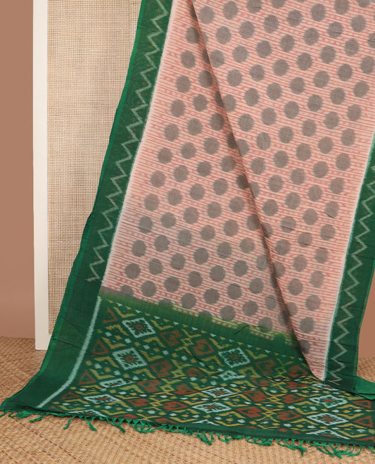 Sandal stripes & polka dots pochampally cotton saree, contrast chevron design border & diamond patterned pallu