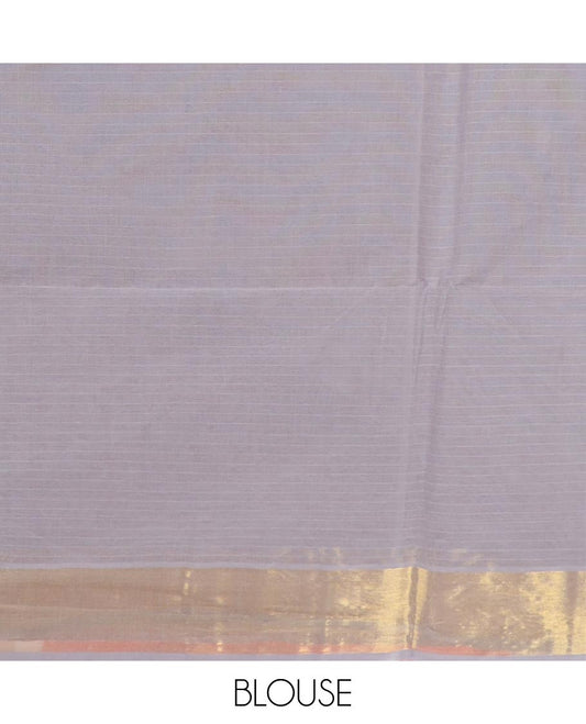Brown thread vertical striped jute cotton saree, zari border and zari striped pallu