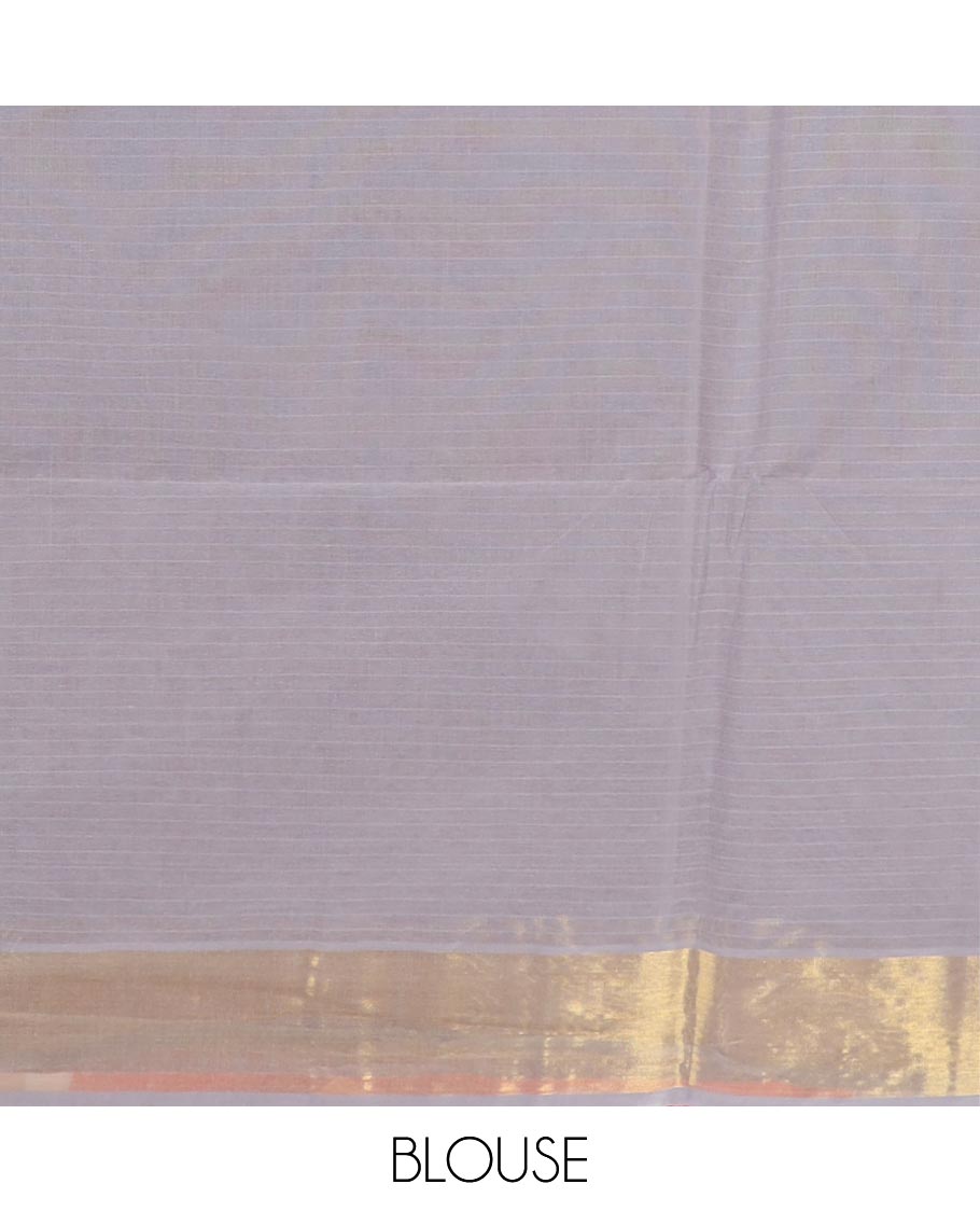 Brown thread vertical striped jute cotton saree, zari border and zari striped pallu