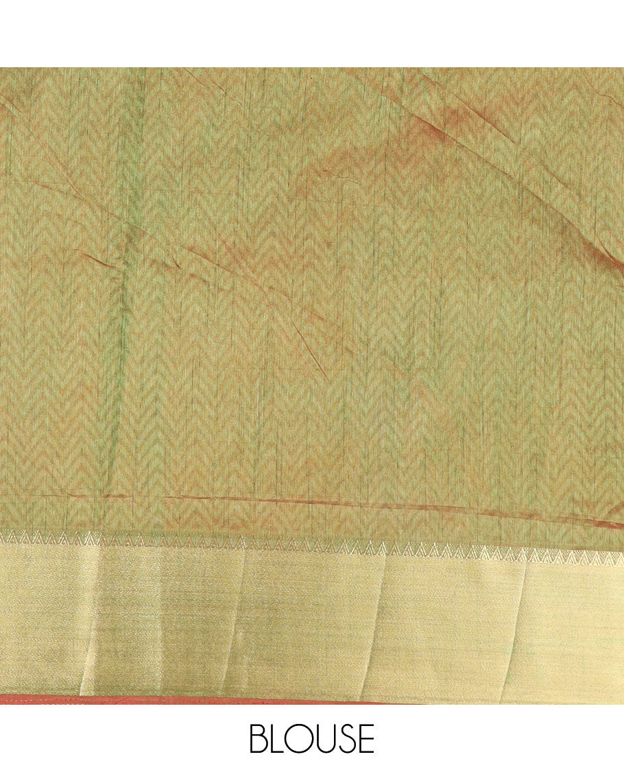 Pink butta enclosed checked semi-banaras patola silk saree, contrast zari border of ikkat design, and pallu steeped with geometric patterns