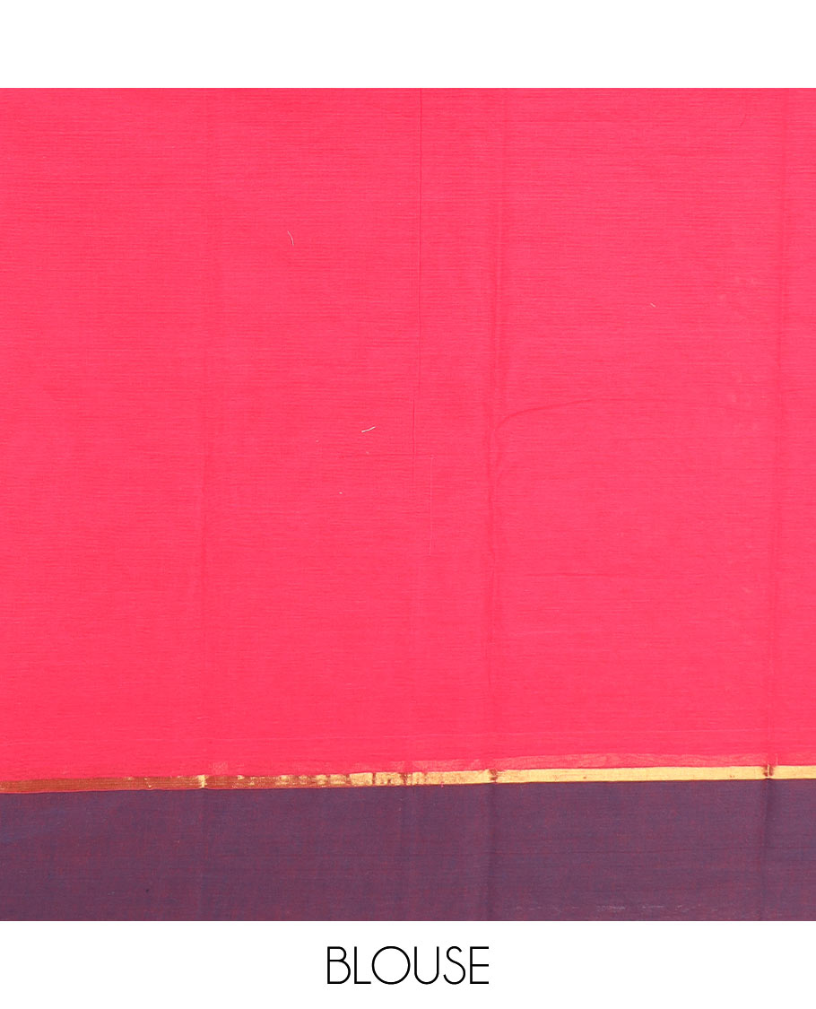 Red buttas kanchi cotton saree, contrast border, and pallu of floral designs