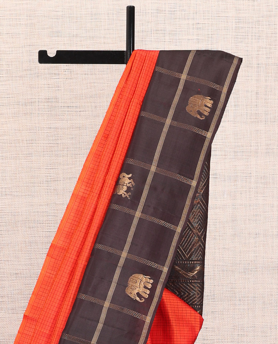 Orange Mayuri Checks Soft Silk Saree
