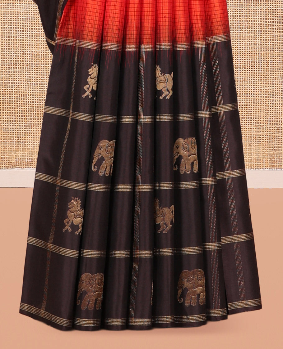 Orange Mayuri Checks Soft Silk Saree