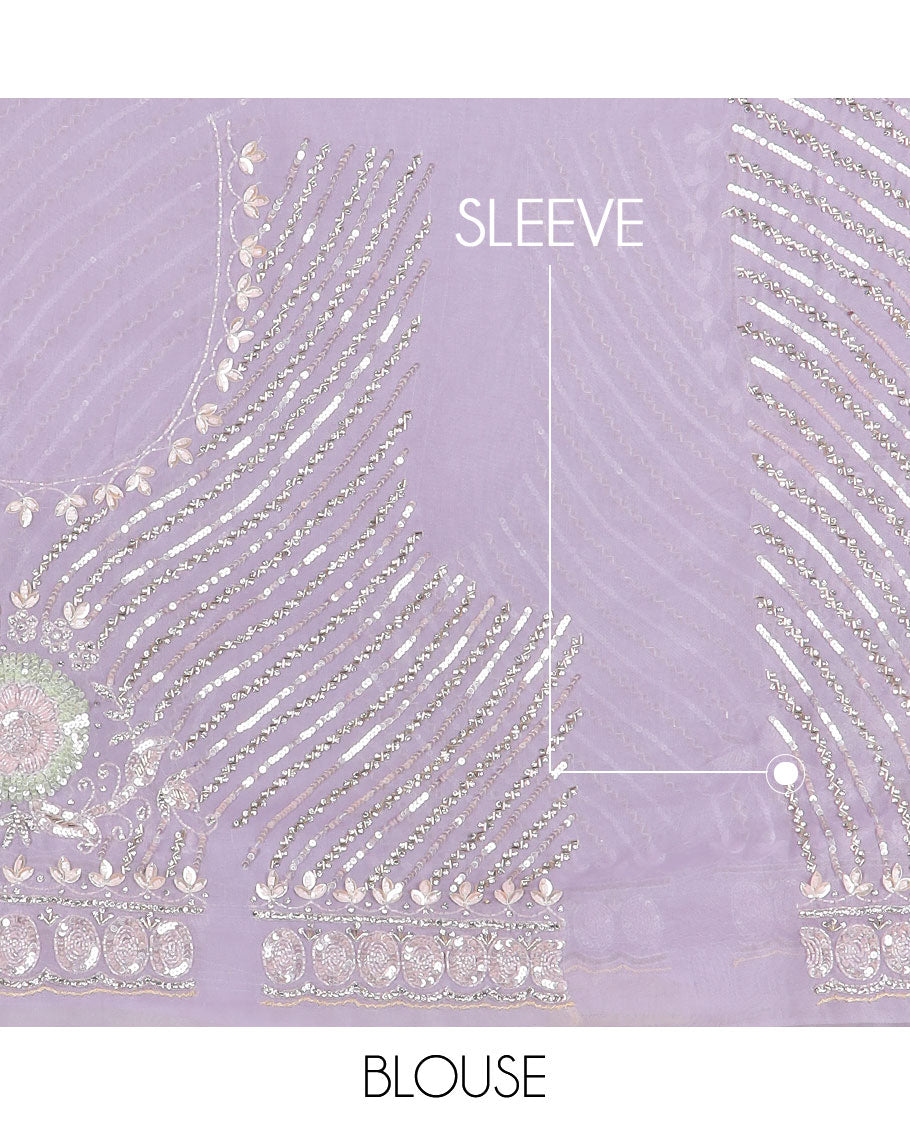 Lavender embroidered motifs woven designer saree, embroidered scallop border