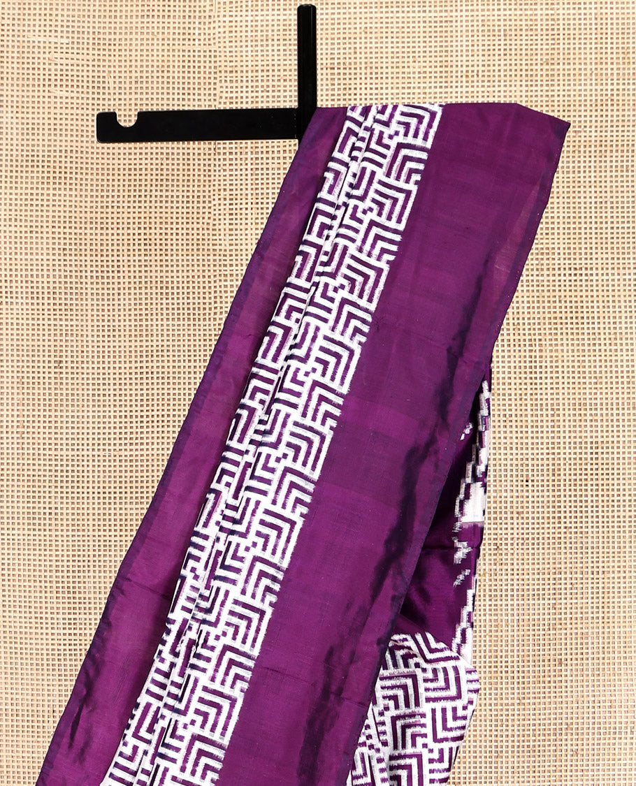 Purple Pochampally Ikat Saree Features Maze-Like Patterns, a Plain Border, Ikat-Style Woven Pallu, and a Matching Blouse