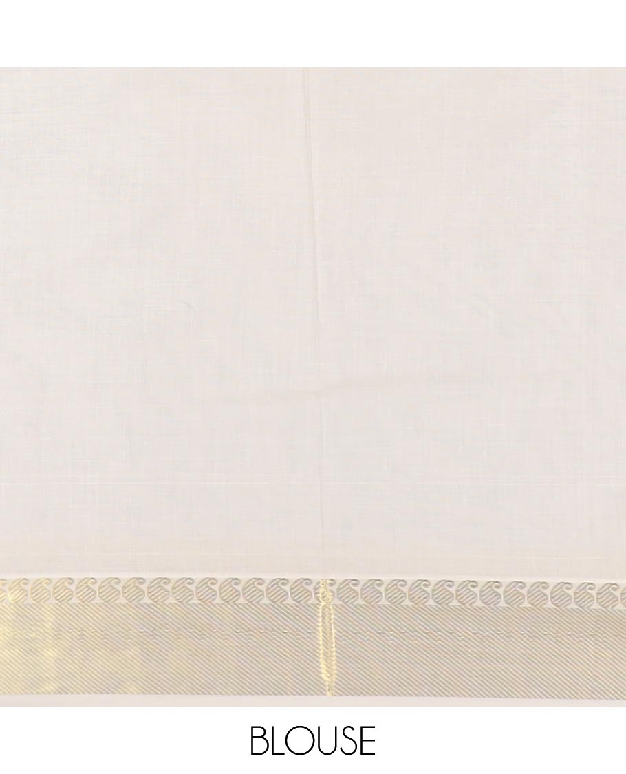 Cream paisley zari buttas Kerala cotton saree, paisley zari border, and zari paisley pallu