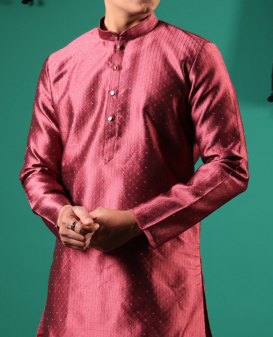 Cooper color unique patterns embossed with glitter dotted full-sleeved men's kurta