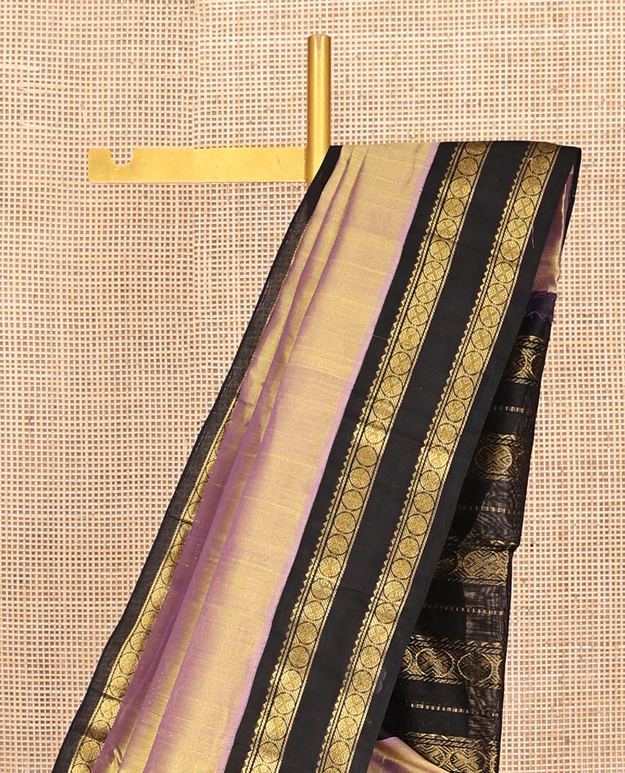 Pink Plain Kuppadam Silk Saree, a Contrast Double-Pet Traditional Border, Grand Pallu, a Contrast Blouse