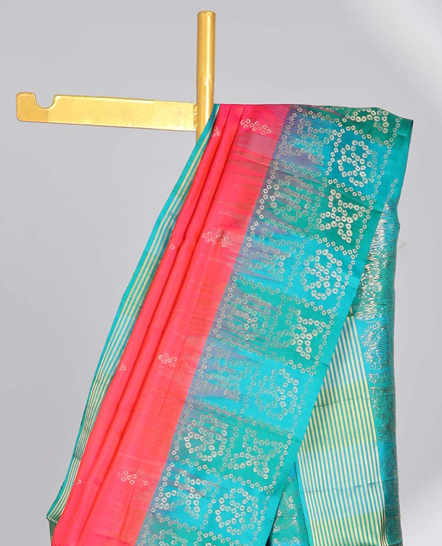 Red floral buttas soft silk saree with contrast floral border & floral zari design pallu