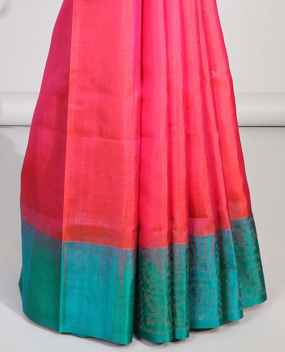 Red floral buttas soft silk saree with contrast floral border & floral zari design pallu