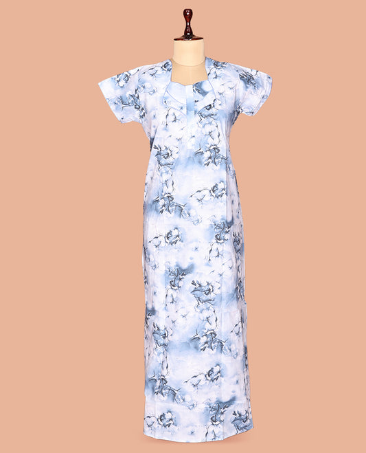 Pale Blue Cotton-Blended Nighty