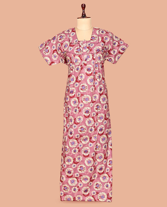 Pink Half Sleeves Cotton-Blended Nighty