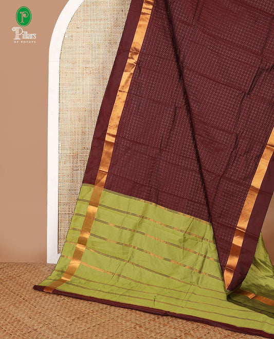 Maroon zari butta mithra silk saree with zari butta border & chit pallu along with zari checked blouse