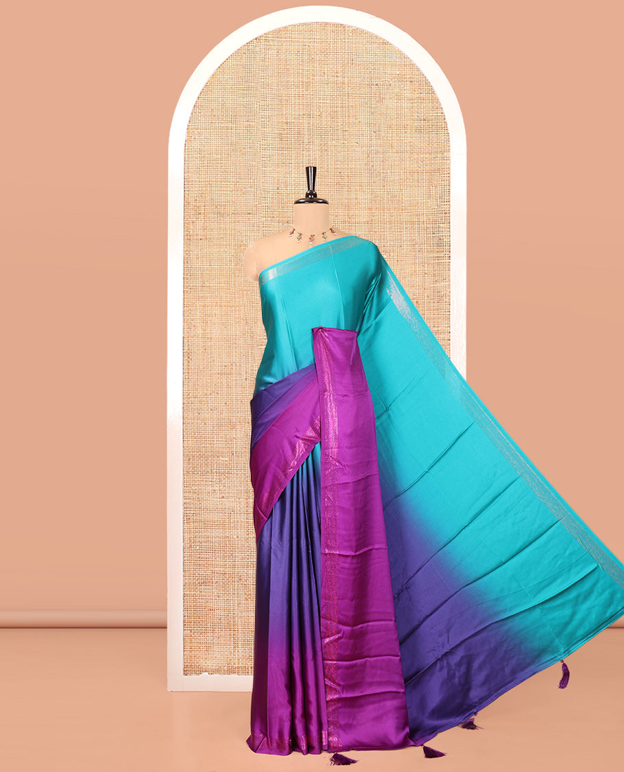 Purple Ombre Plain Satin Crepe Saree, Subtle Zari Border, Plain Pallu, and Comes without a Blouse