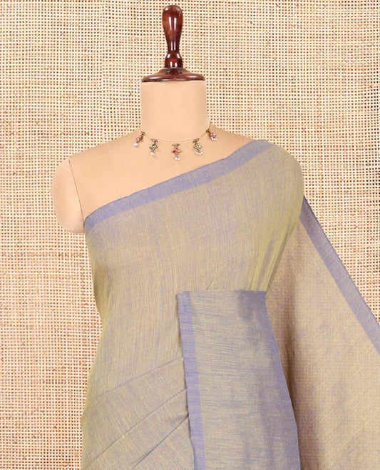 Borderless Blue-Grey Plain Khadi Cotton Saree, a Self-Pallu with Tassels, and a Matching Blouse
