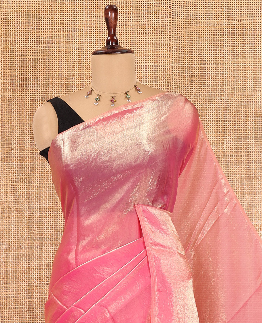 Borderless Dusky Pink Plain Fendi Chiffon Saree, a Self-Pallu, and a Matching Peacock Embroidered Blouse