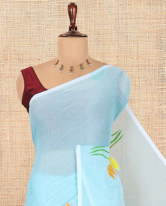 Borderless Sea Green Khadi Mul Cotton Saree