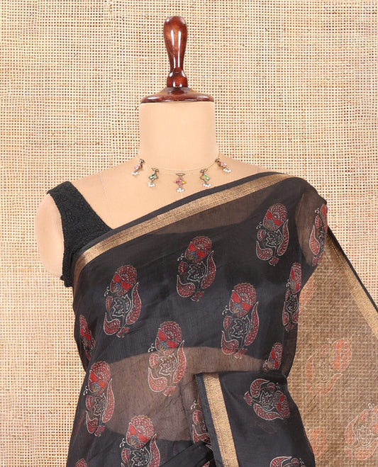 Black Chanderi Cotton Saree