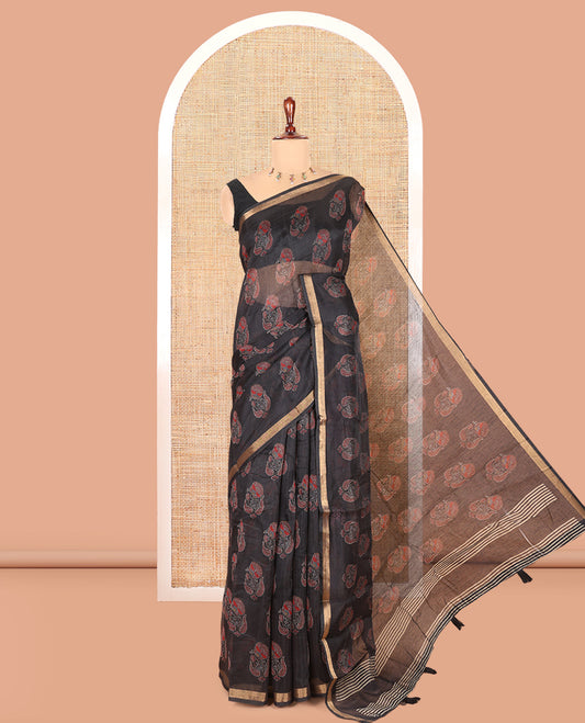 Black Chanderi Cotton Saree
