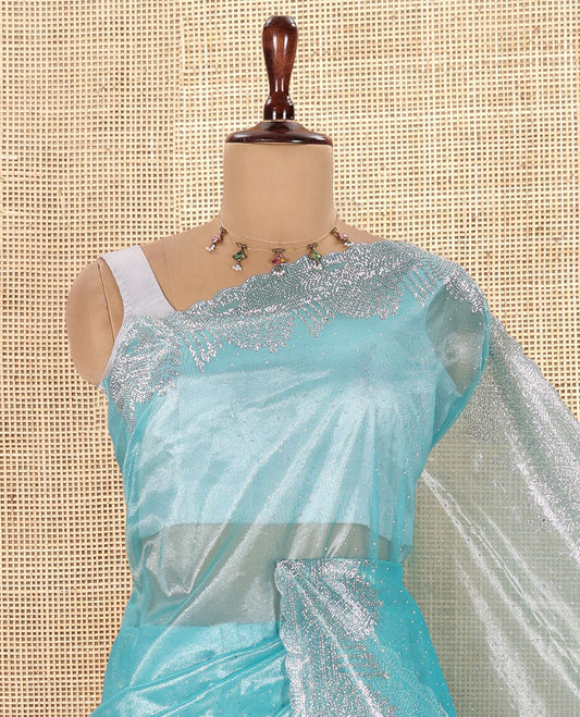 Sky Blue Twill Net Saree