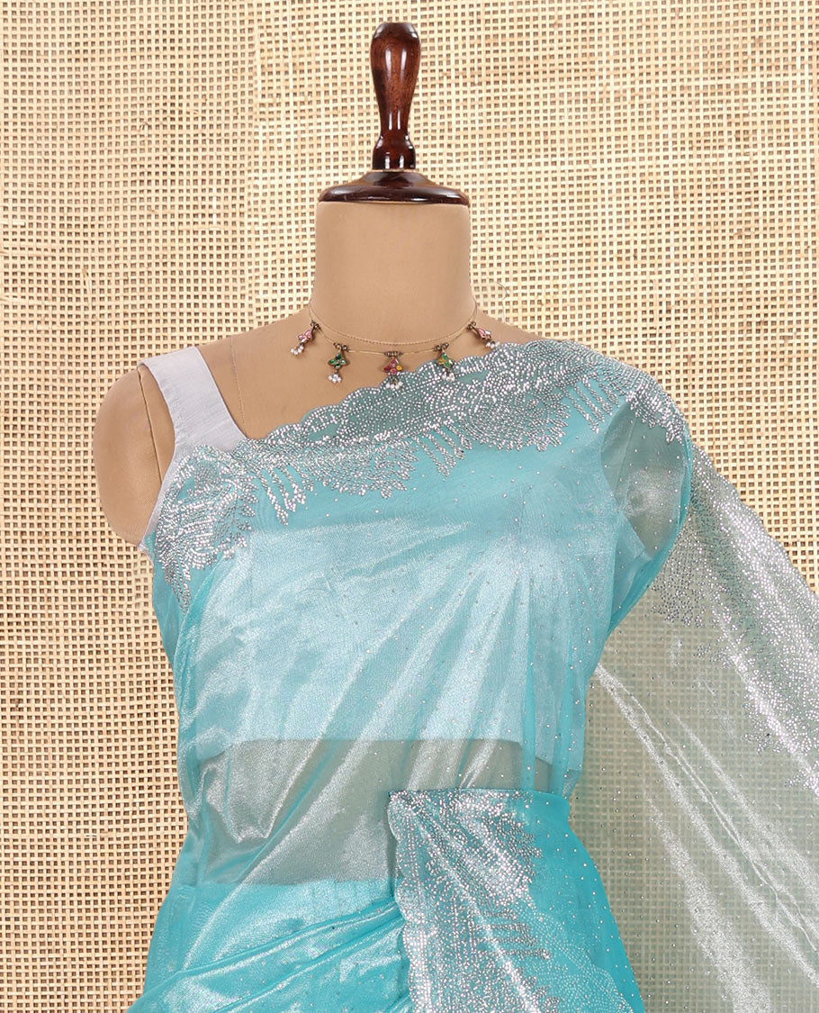 Sky Blue Twill Net Saree
