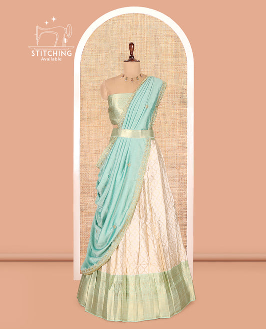 Cream-Pista Green Semi-Silk Half-Saree