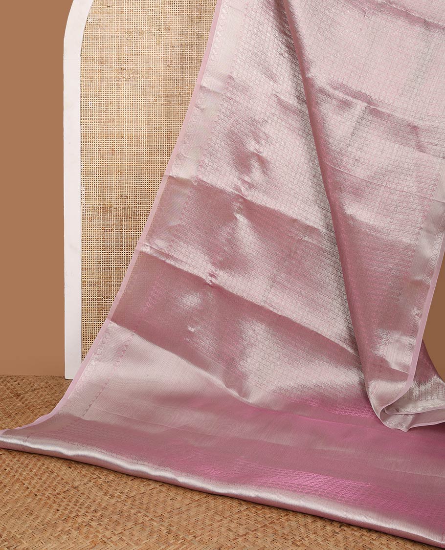 Baby pink brocade design celebrity tissue saree with self border & rich pallu along with plain blouse