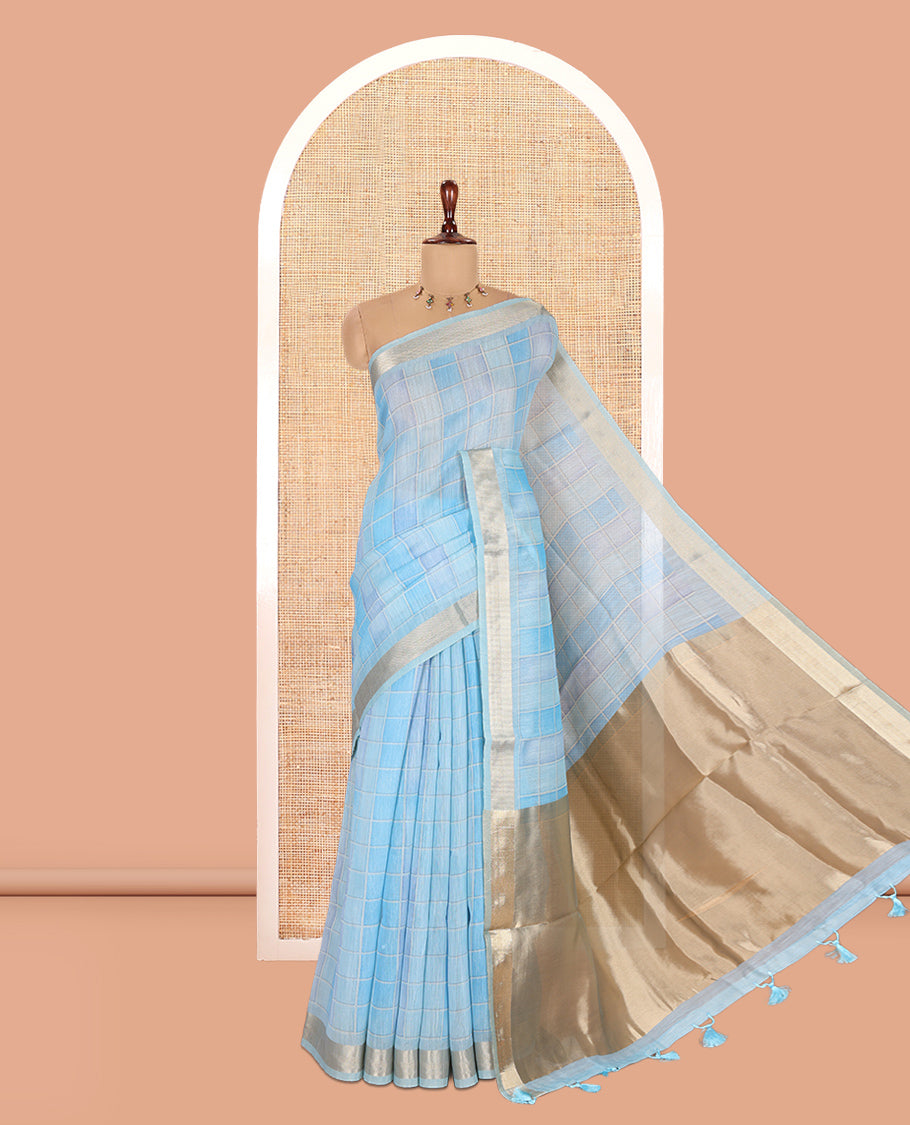 Sky Blue Linen Saree