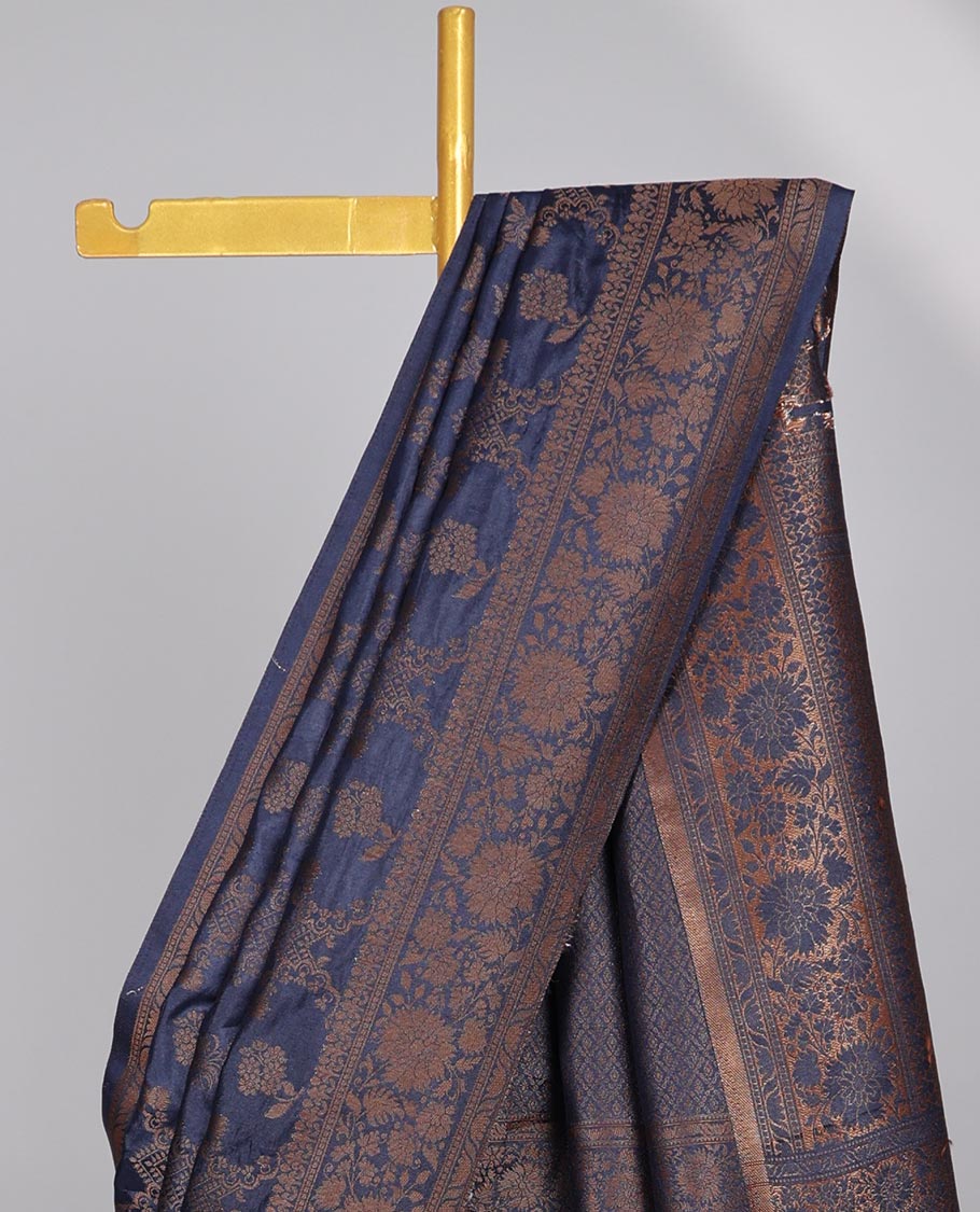 Blue argyle enclosed with motifs semi- banaras tussar saree, self zari design border & zari jaal design pallu
