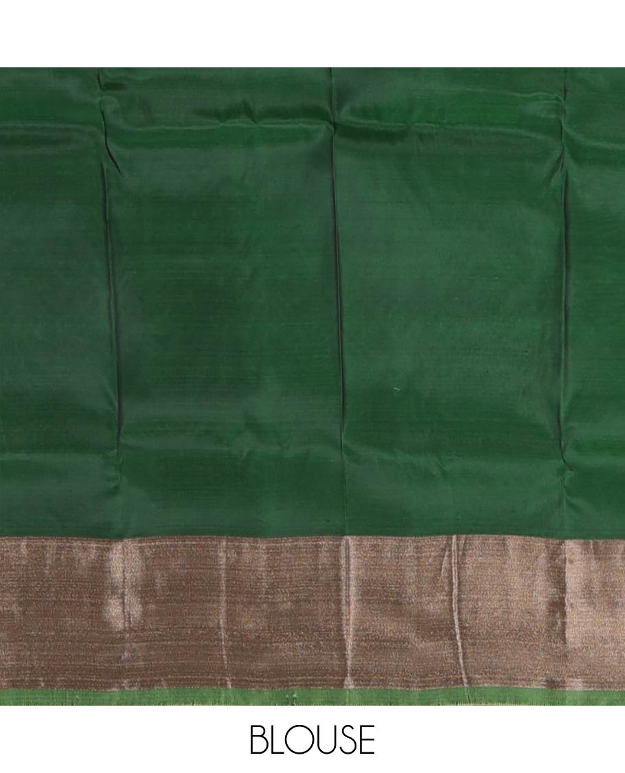 Pista green zari buttas Uppada saree, bavanji border, and contrast paisley design pallu