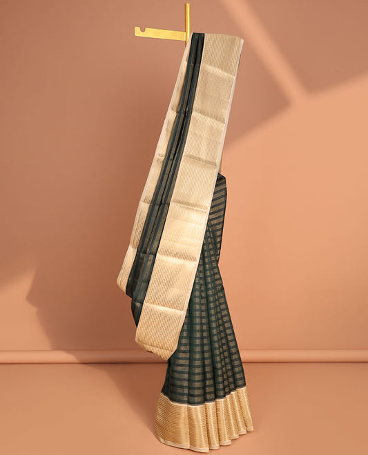 Green striped vasundhara elite silk saree with zari design & intricate zari design pallu