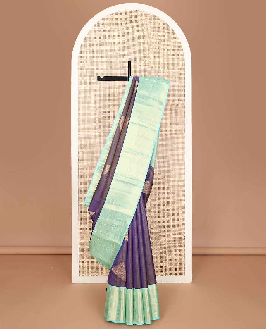 Blue zari design vasundhara elite silk saree, contrast zari geometric patterned border & intricate pallu