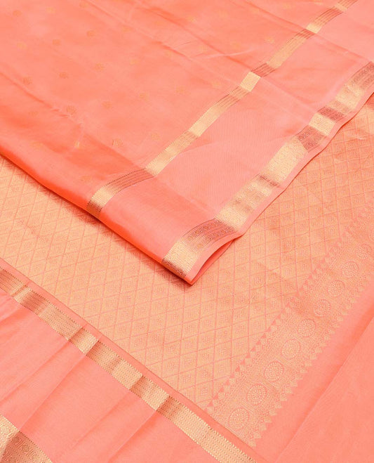 Peach zari buttas Vasundhara silk mix saree, traditional design rettai pettu zari border & jaal pallu