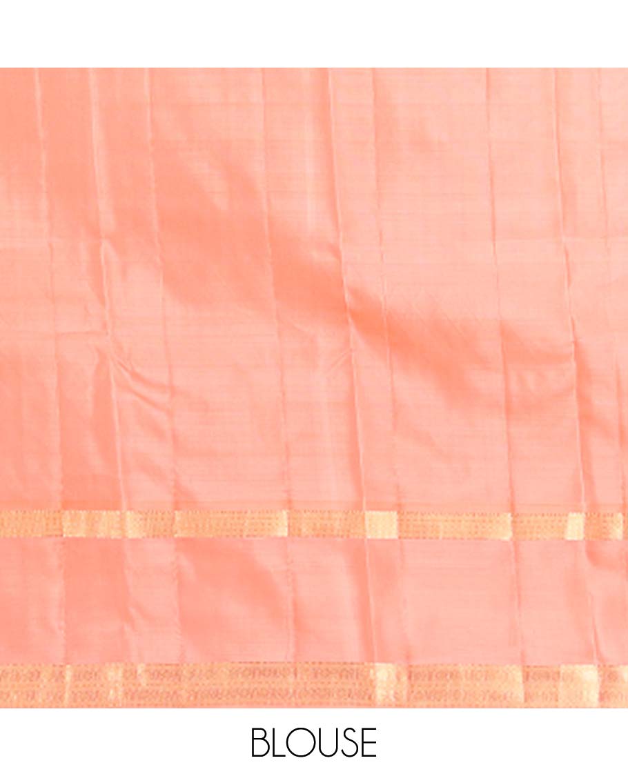 Peach zari buttas Vasundhara silk mix saree, traditional design rettai pettu zari border & jaal pallu