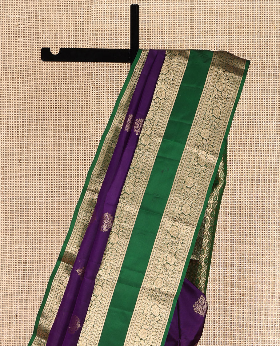 Violet Vasundhara Lite Silk Mix Saree, Woven with Zari Buttas, Complemented by a Contrast Rettai Pettu Kodi Visiry Border, Grand Jaal Pallu, and a Contrast Blouse