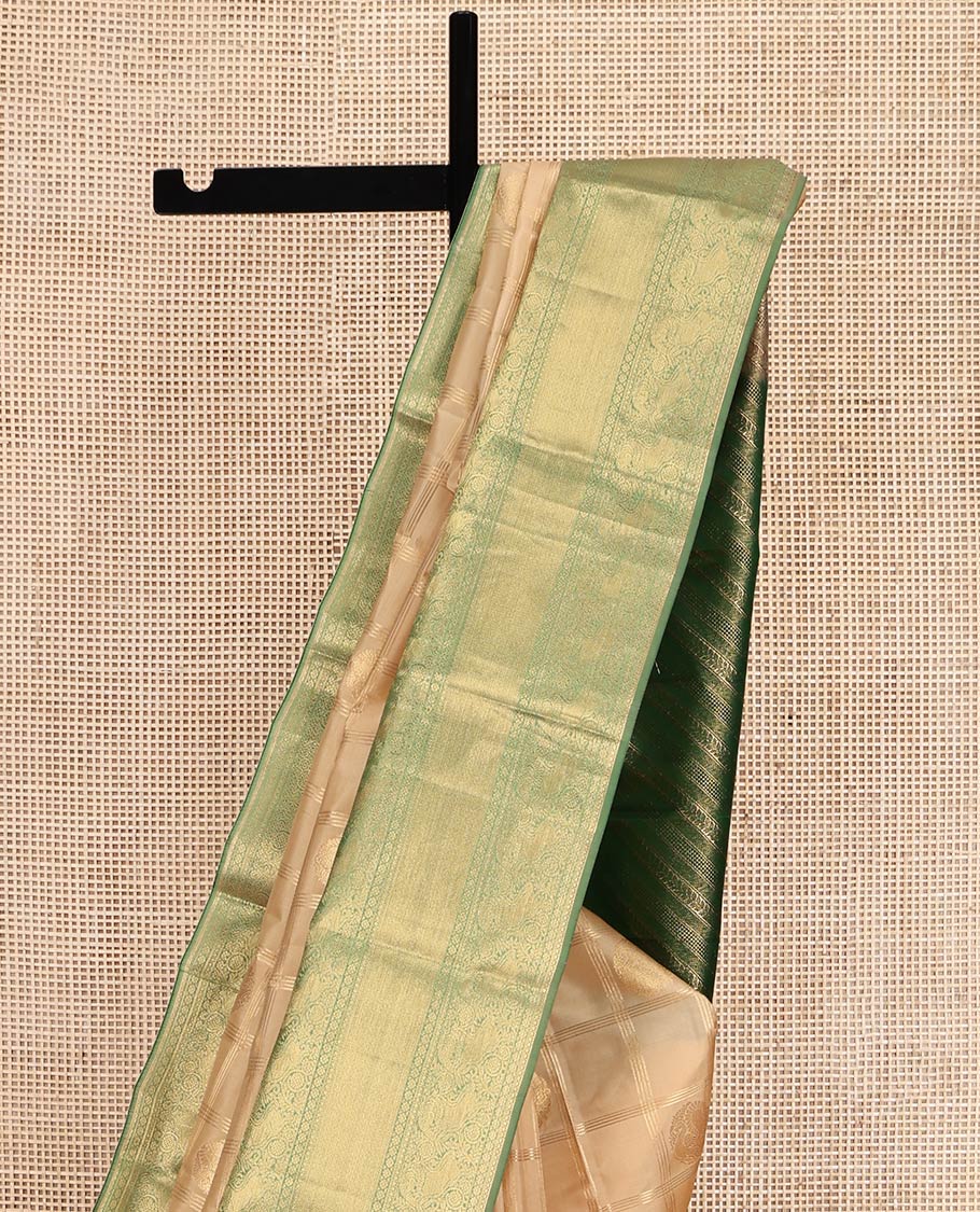 Sandal Vasundhara Lite-Silk Mix Saree, Sparsely Woven with Zari Butta Enclosed Checks, a Contrast Border of Yaali Designs, Grand Pallu, and a Contrast Blouse