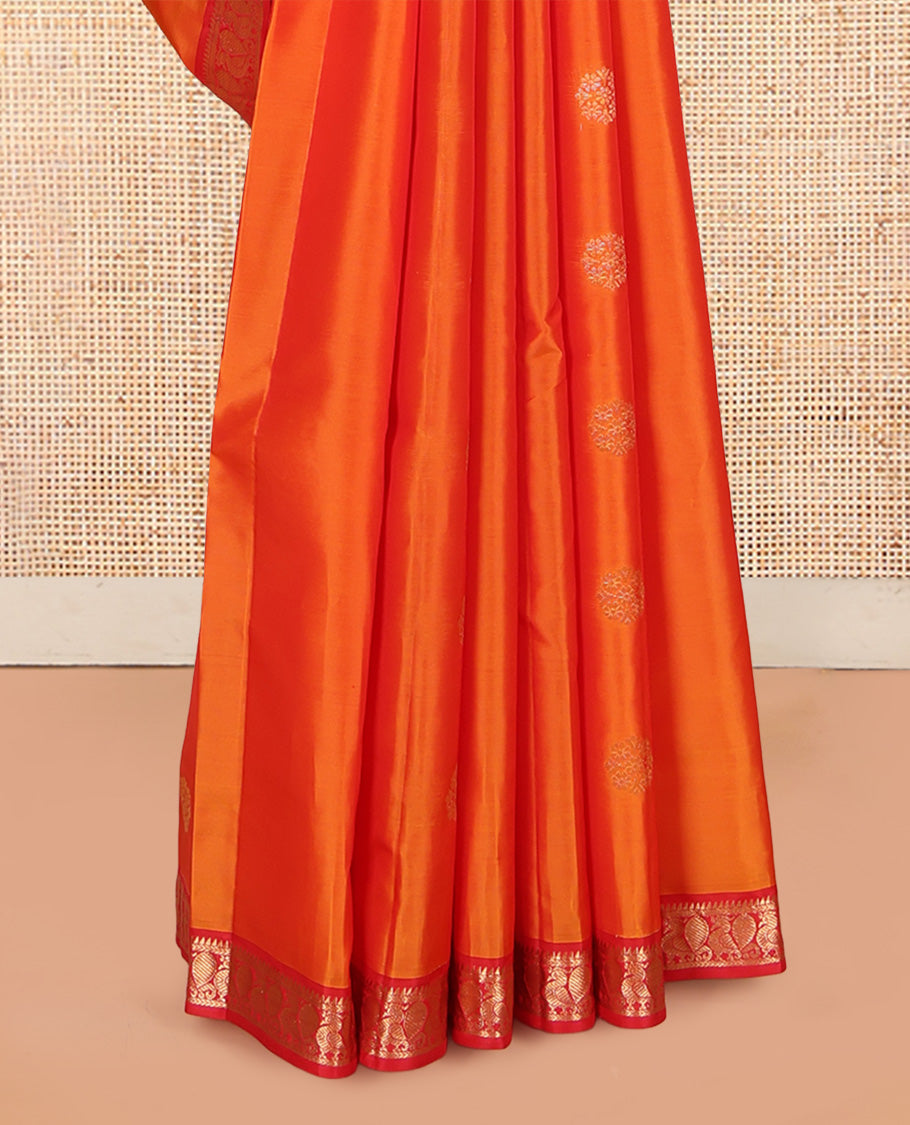 Orange Zari Buttas Vasundhara Lite Silk Mix Saree, a Contrast Mayil Border, Jaal Pallu, Contrast Blouse