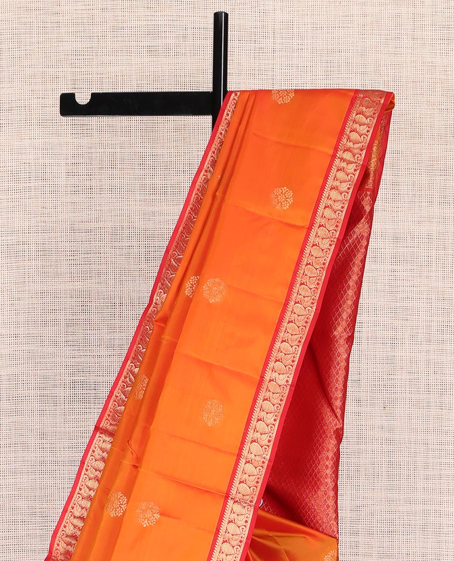 Orange Zari Buttas Vasundhara Lite Silk Mix Saree, a Contrast Mayil Border, Jaal Pallu, Contrast Blouse