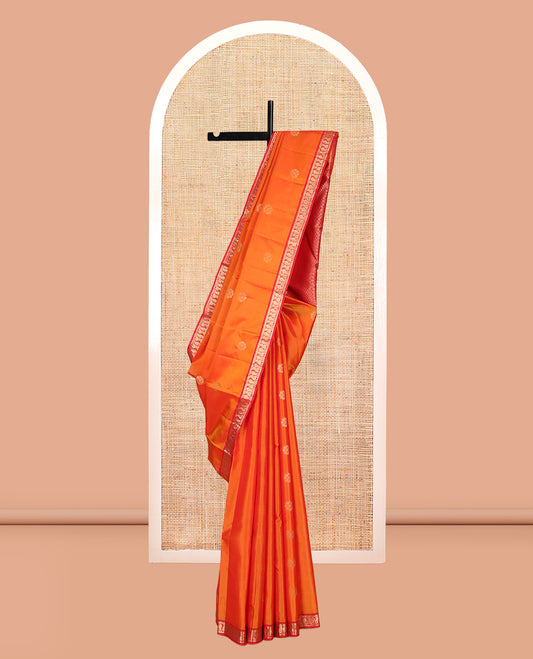 Orange Zari Buttas Vasundhara Lite Silk Mix Saree, a Contrast Mayil Border, Jaal Pallu, Contrast Blouse