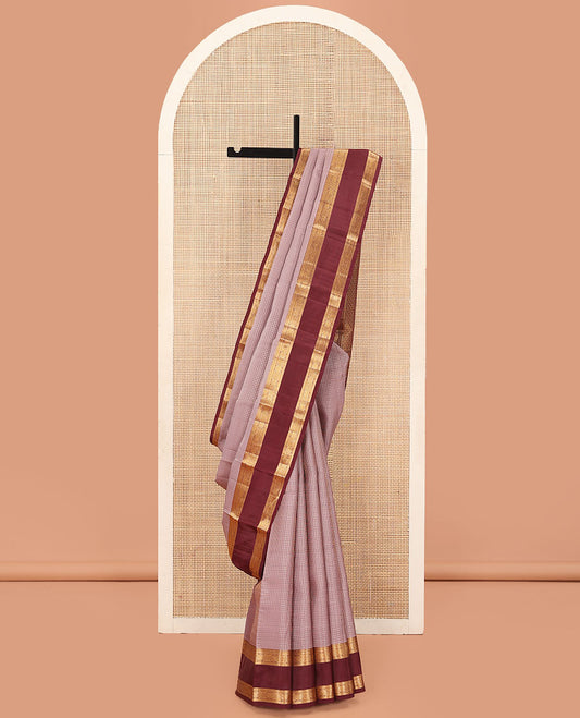 Pink Vasundhara Lite Silk Mix Saree, Adorned with Zari Checks on Its Body, Complemented by a Contrast Rettai Pettu Border of Traditional Designs, Intricately Designed Pallu, and Paired with a Contrast Blouse