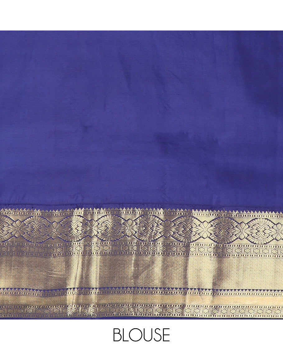 Green zari buttas silk saree, contrast border of rekku, muthu, kamalam, diamond, and mayil kann designs, and jaal pallu